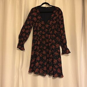 Ann Taylor Black and Orange Floral Long Sleeve Dress